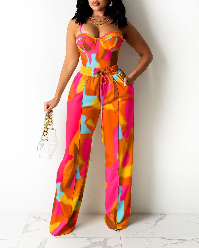 Tie Dye Print Cami Top & Drawstring Pants Set