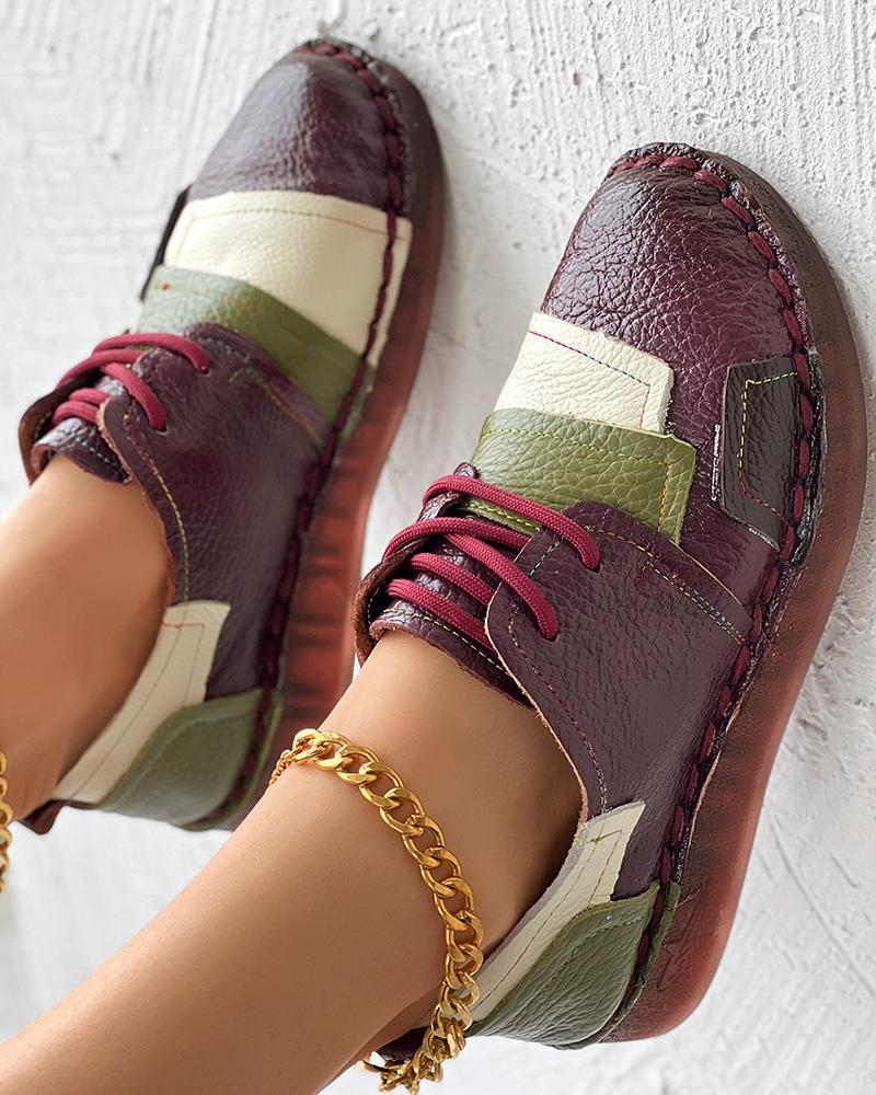 Colorblock Lace-up Casual Loafers