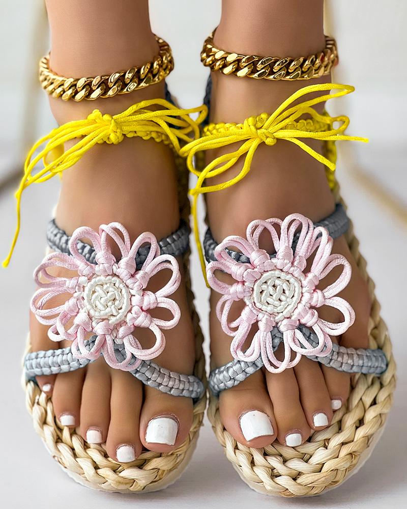 Sunflower Pattern Braided Beach Sandals