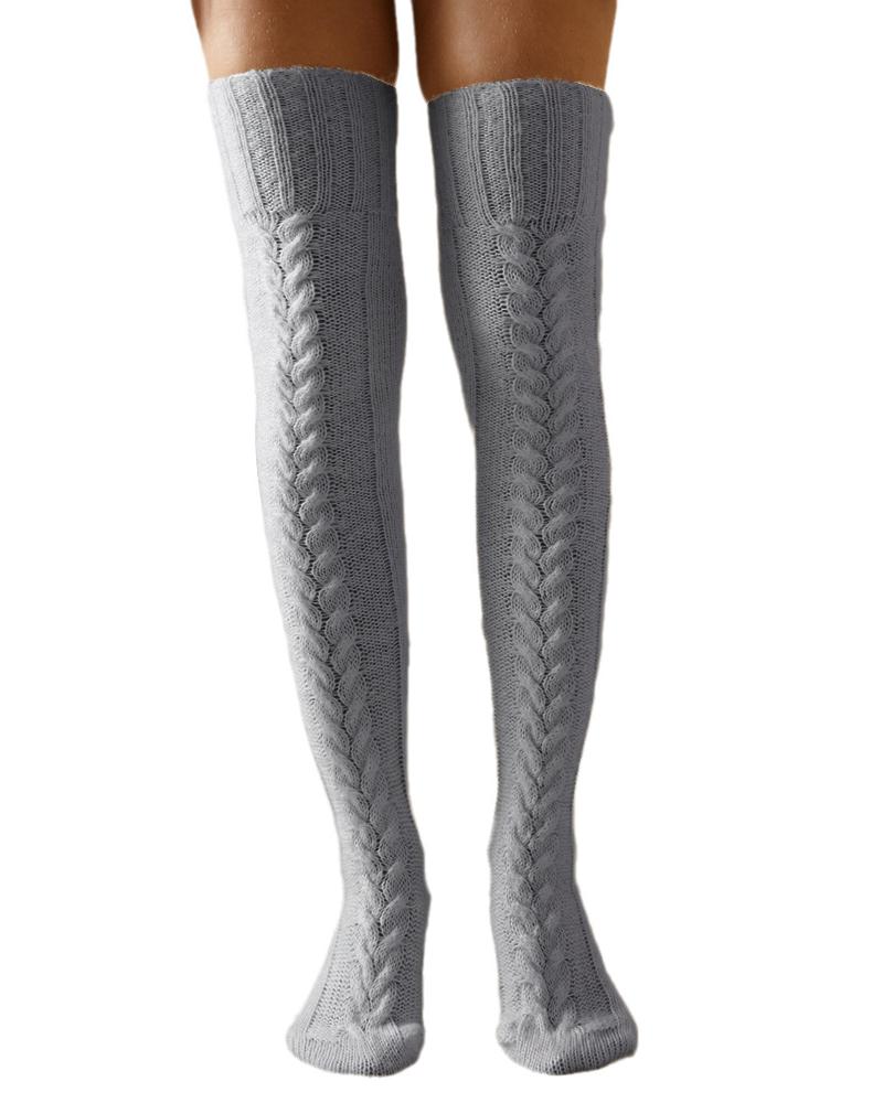 1Pair Over The Knee High Cable Knit Long Socks