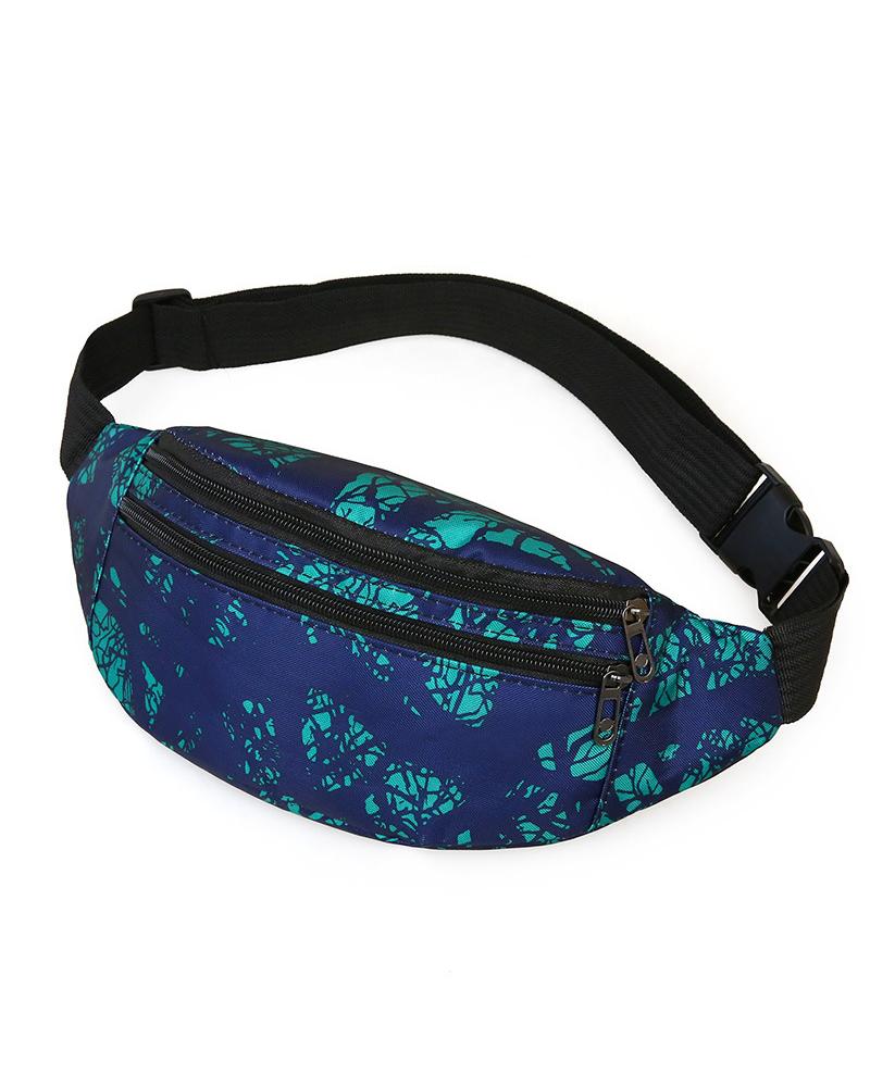 Feather Print Zipper Design Phone Waist Fanny Pack