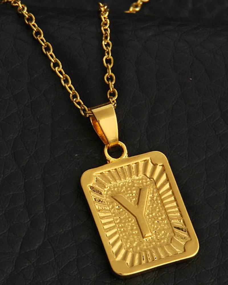 1pc Letter Embossed Square Pendant Necklace