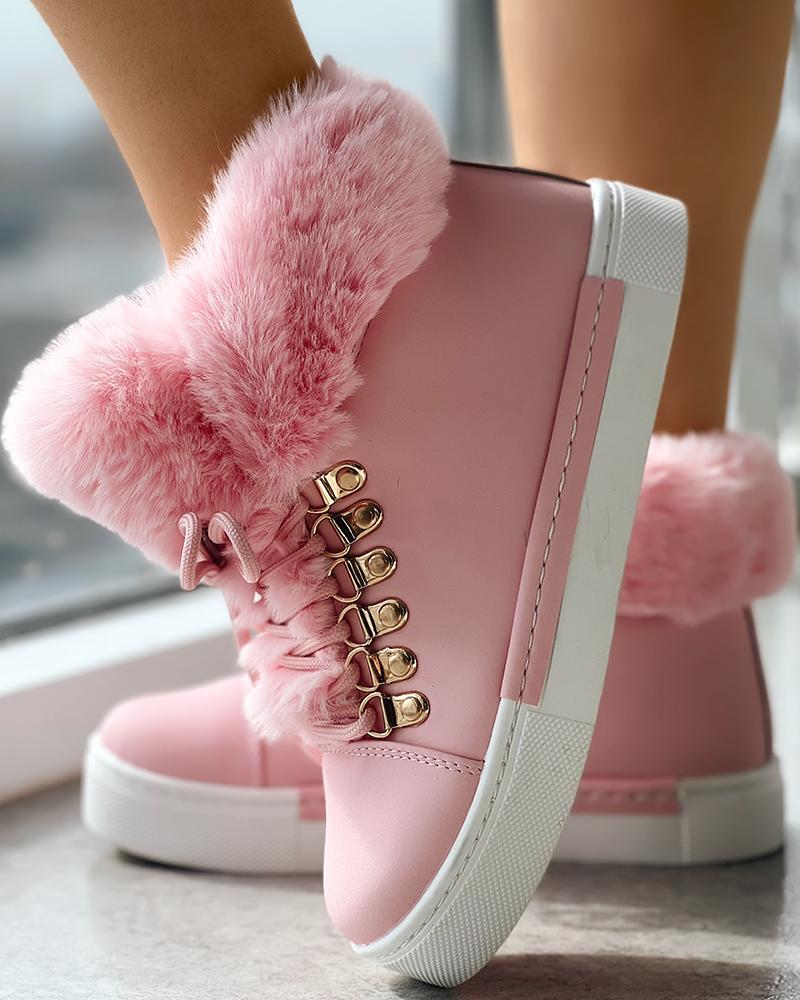 Fuzzy Trim Lined Hidden Wedge Snow Boots