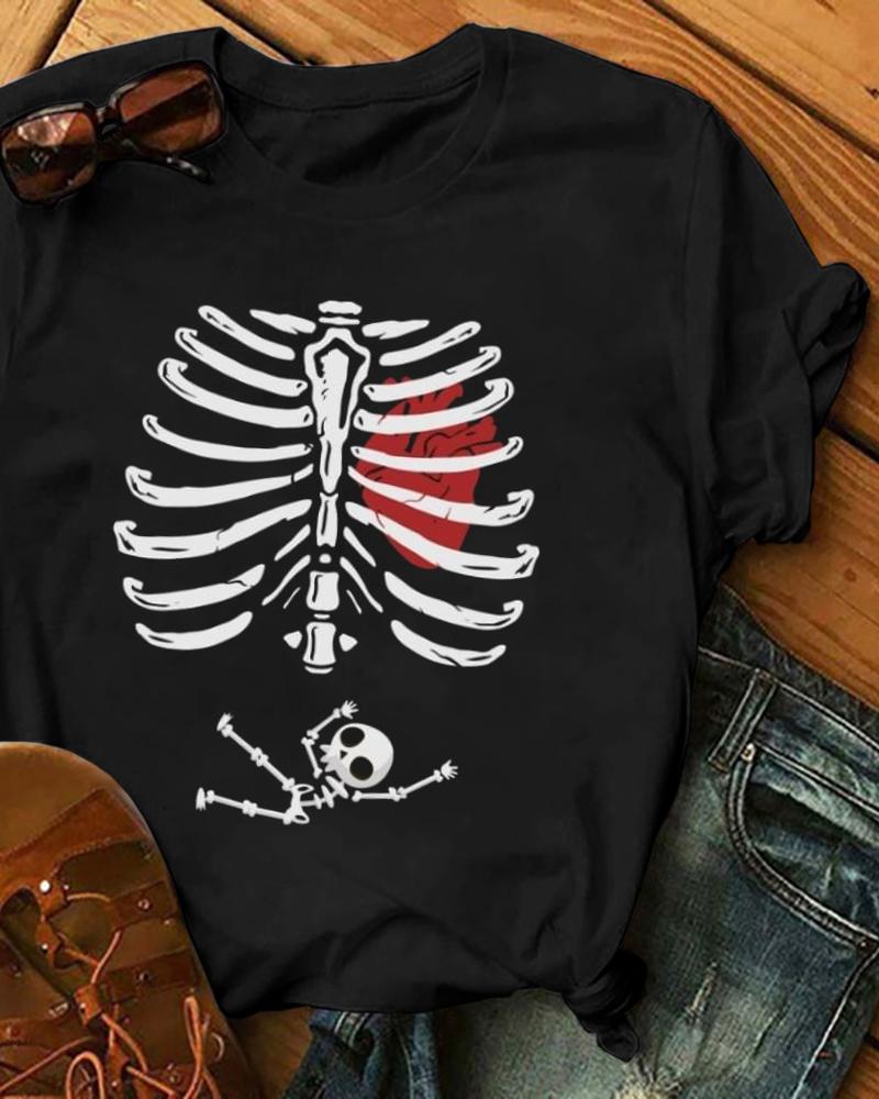Halloween Skeleton Graphic Print T-Shirt