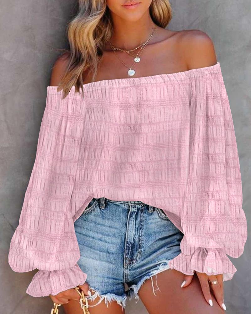 Off Shoulder Lantern Sleeve Textured Top