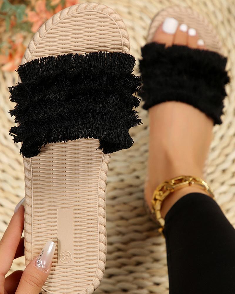 Fringe Hem Summer Beach Slippers