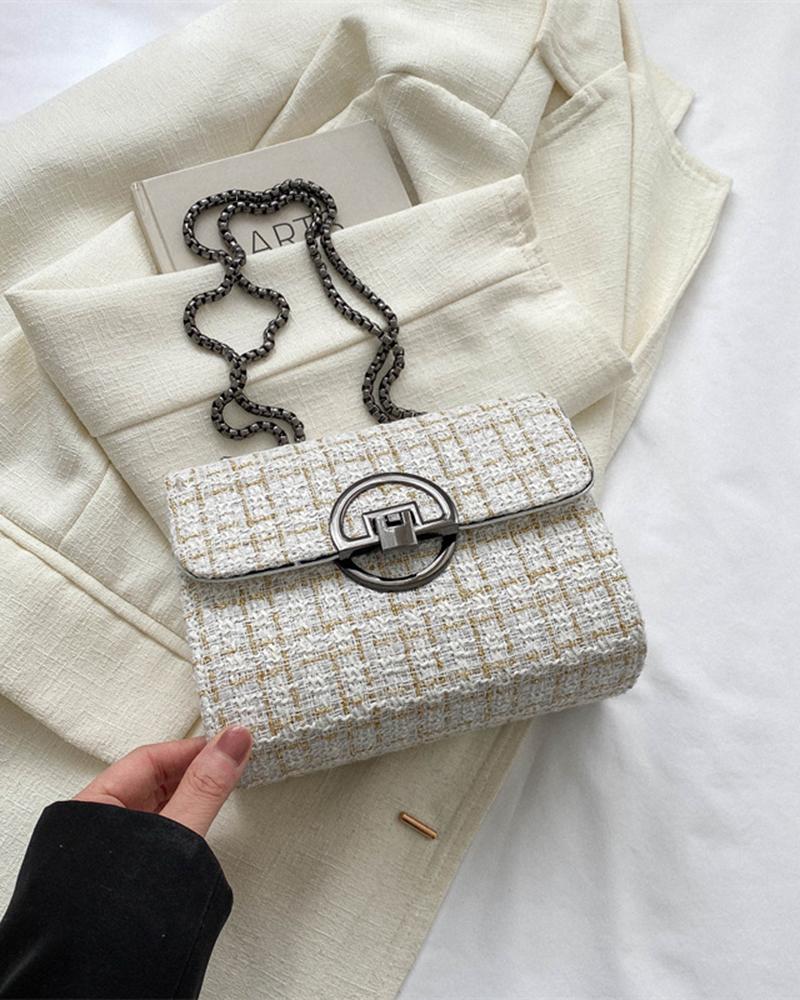 Plaid Tweed Chain Strap Crossbody Bag