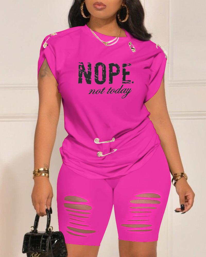 Nope Not Today Print Casual Top & Shorts Set