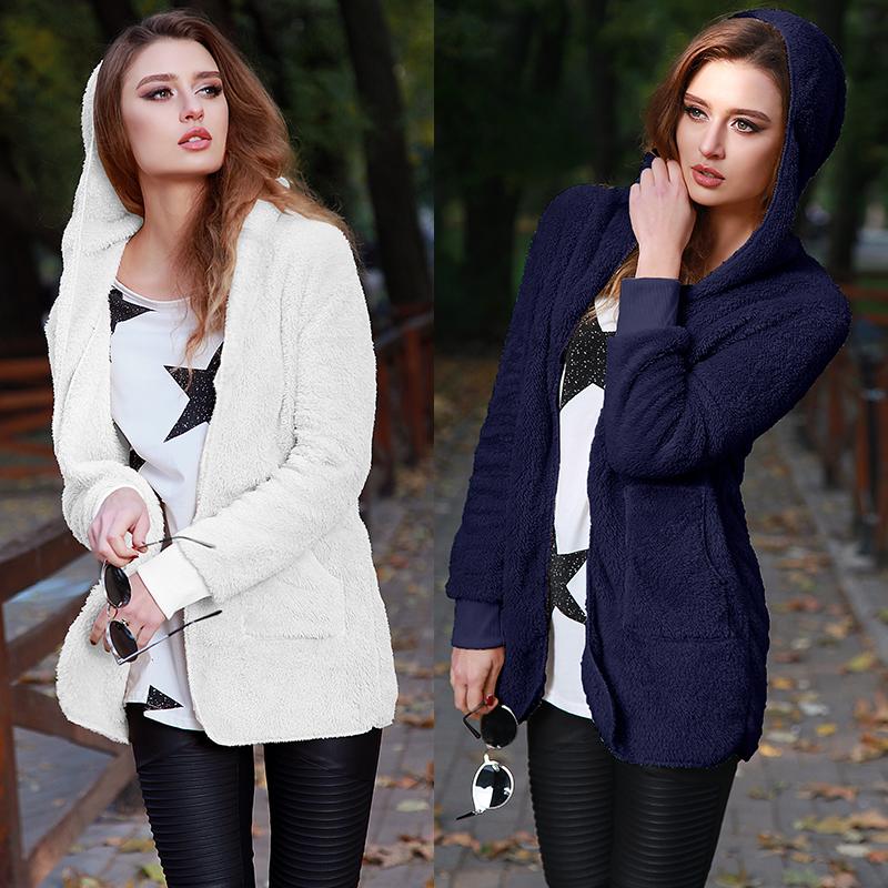 Warm Solid Pocket Design Hoodies Fluffy Coat