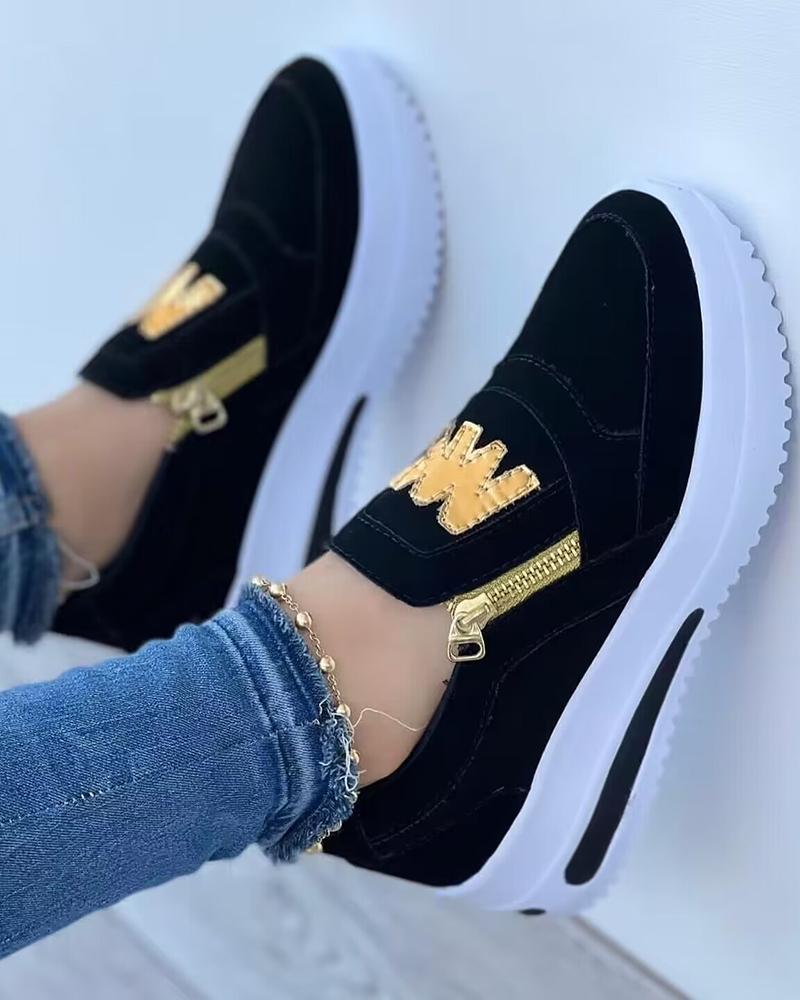 Letter Pattern Zipper Design Sneakers
