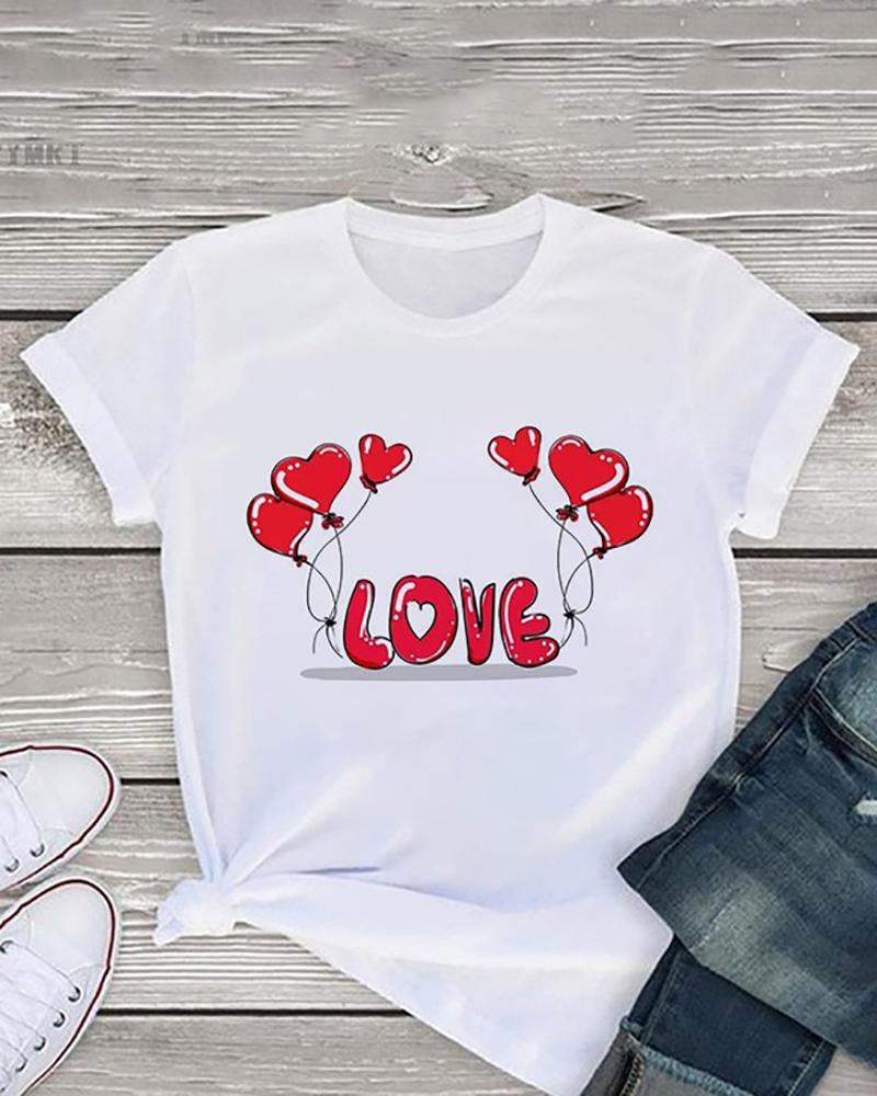 T-shirt & Tees Valentine's Day O-Neck Heart Print Short Sleeve T-shirt