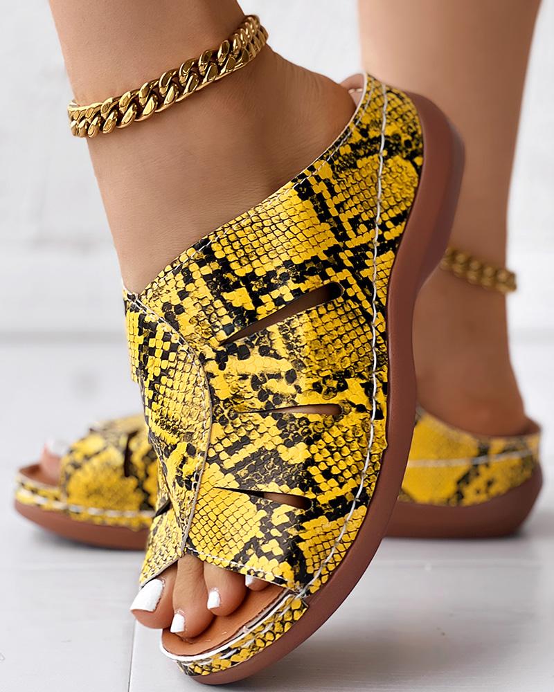 Snakeskin Peep Toe Wedge Slippers Summer Sandals