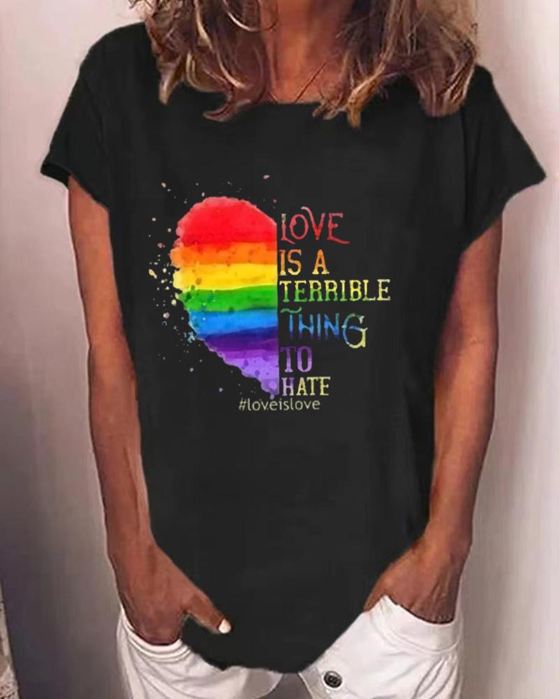 T-shirt & Tees Pride Month Rainbow Stripe Love Is A Terrible Thing To Hate Heart Letter Print Casual T-shirt