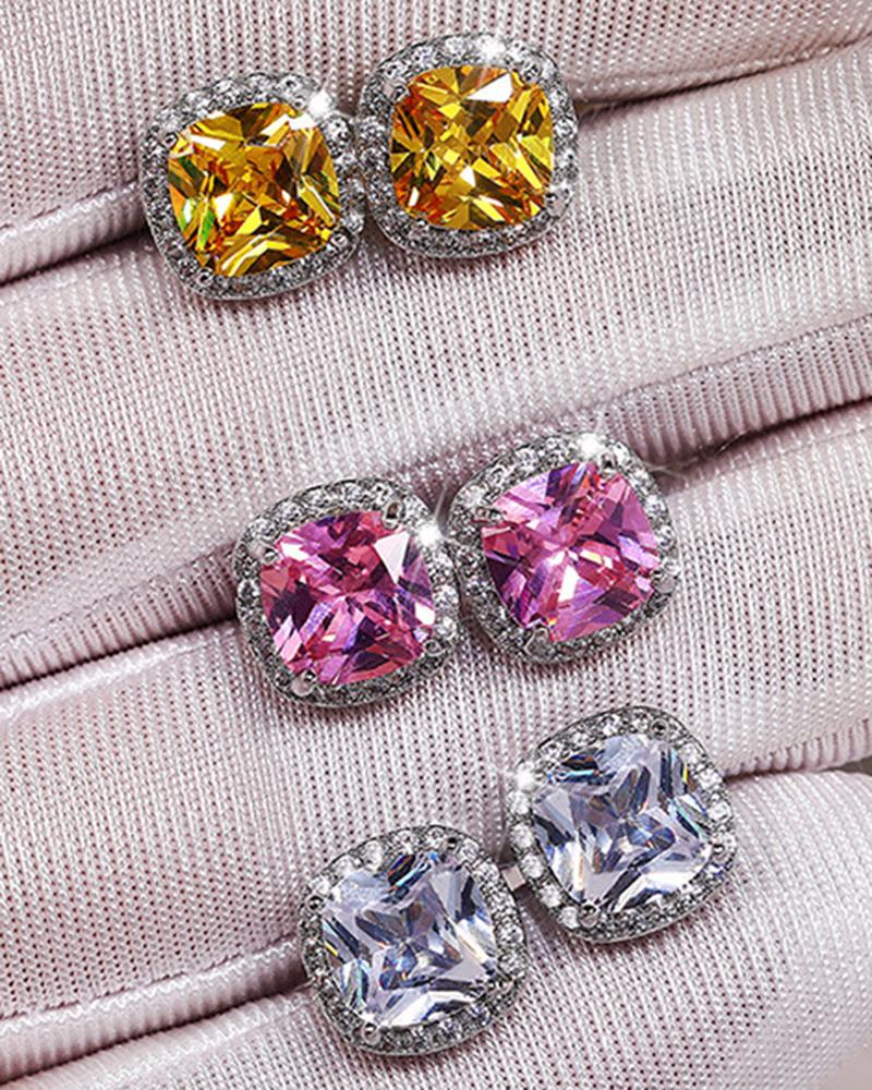 1Pair Square Rhinestone Stu Earrings