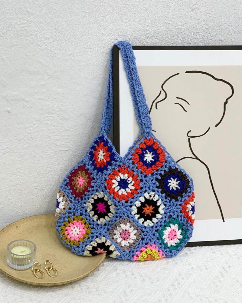 Floral Pattern Crochet Bag