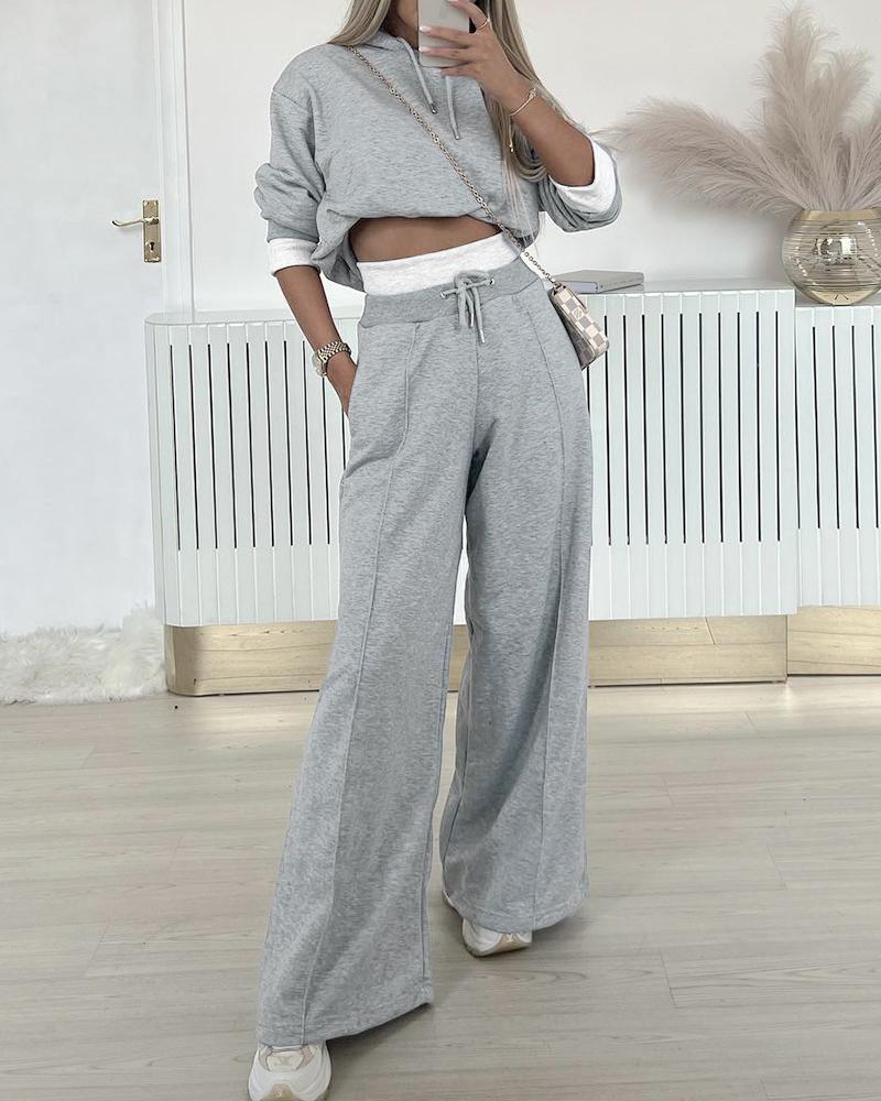 Fake Two Piece Hoodie & Wide Leg Pant Set