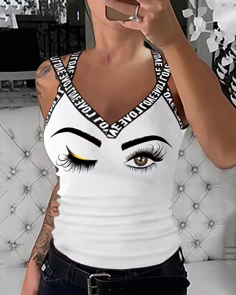 Letter Eyes Print Tank Top