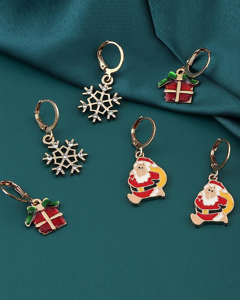 3pairs Christmas Pattern Drop Earring Set