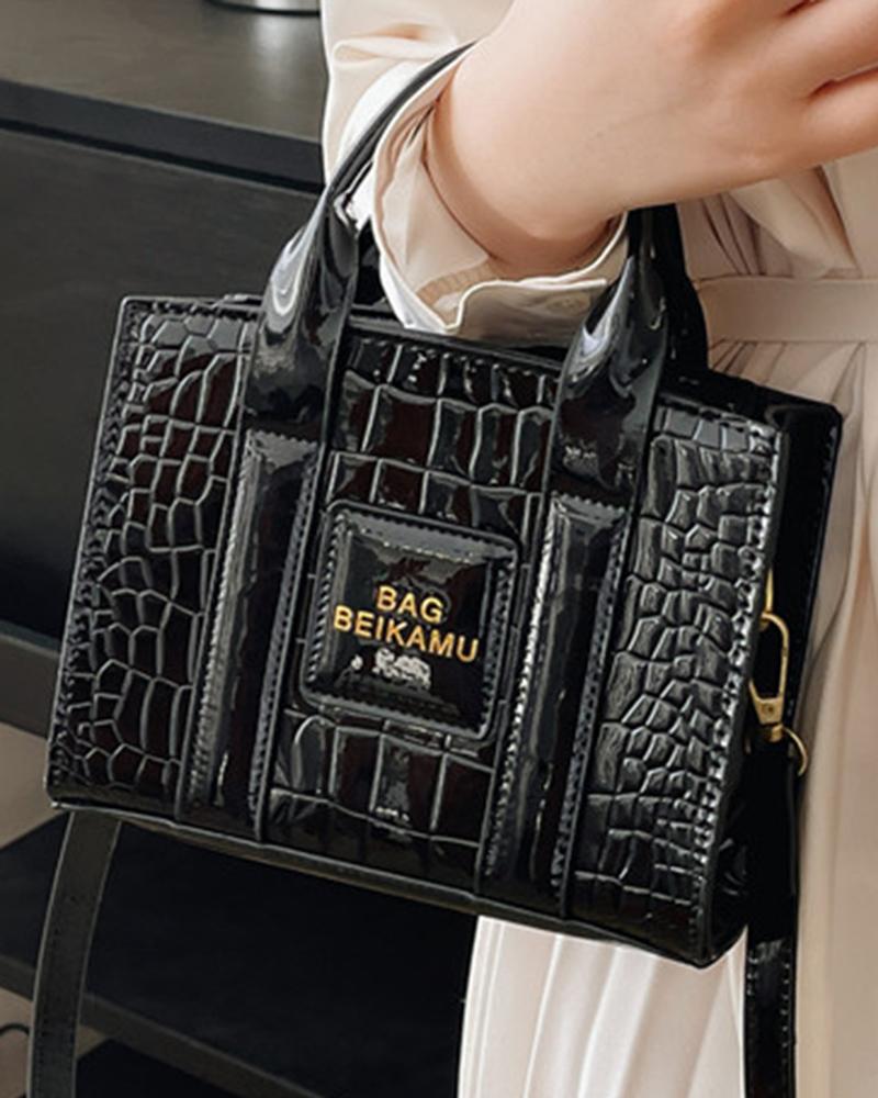 Crocodile Letter Pattern Satchel Bag