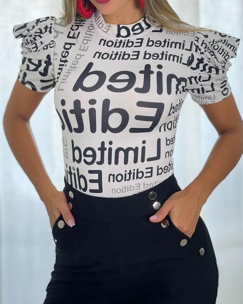 Letter Print Puff Sleeve T-shirt