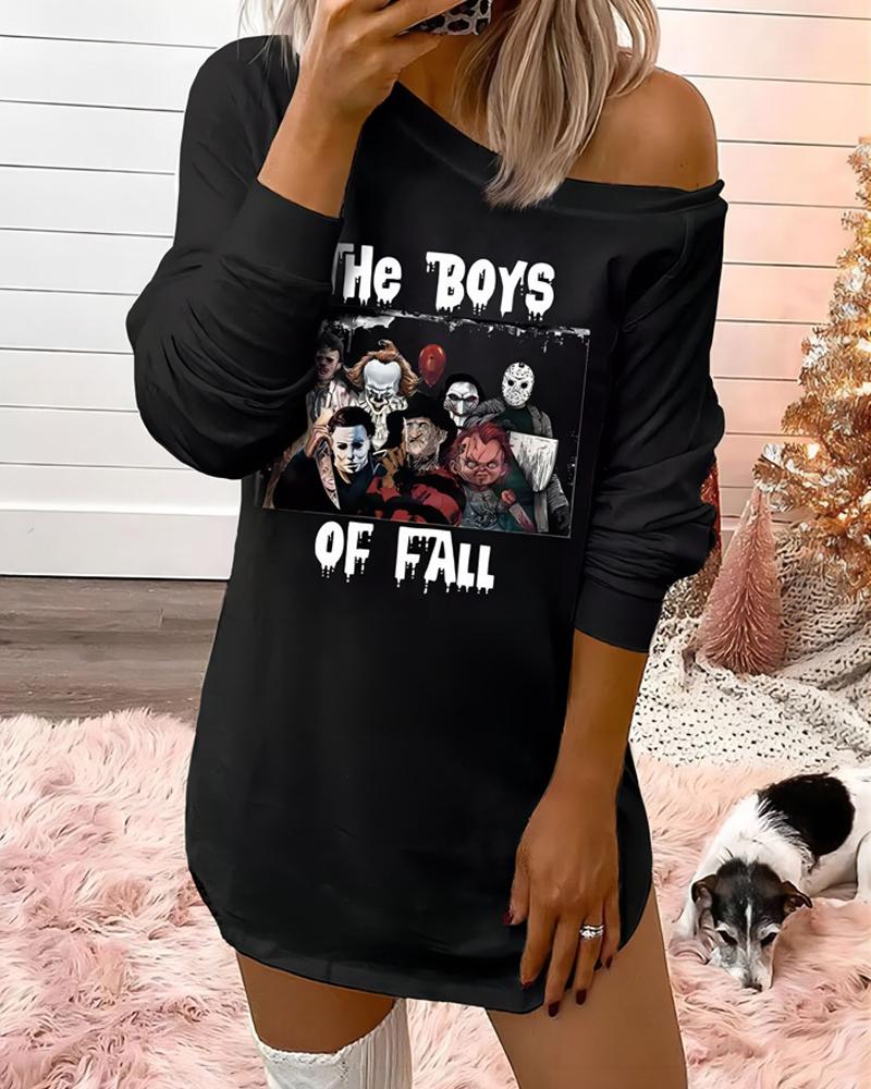 Halloween The Boys Of Fall Cartoon Figure Print Sweatshirt Dress