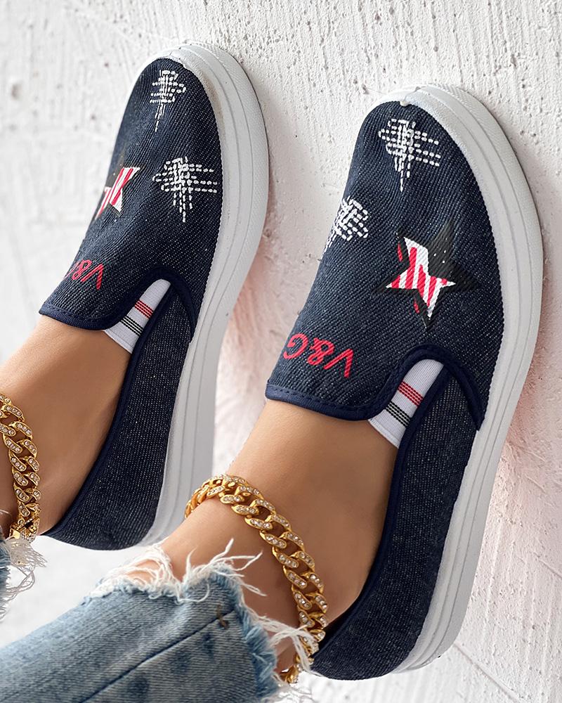 Flag Star Letter Pattern Casual Slip-on