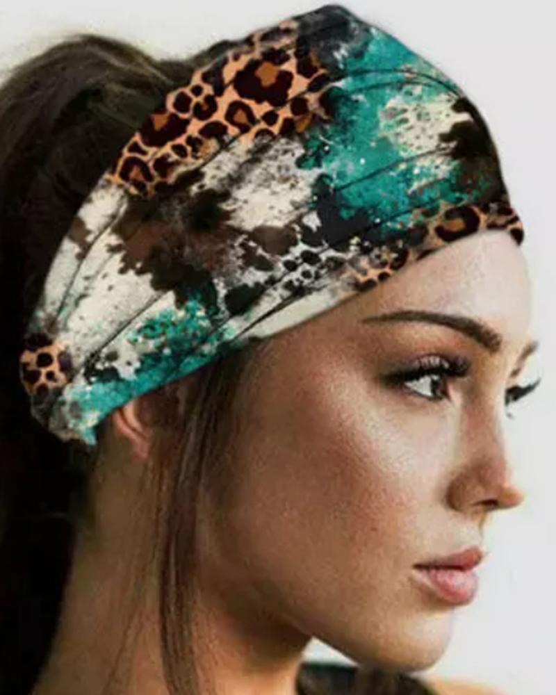 1pc Tie Dye Leopard Elastic Sports Wide Headband