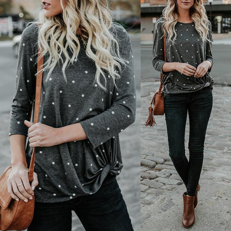 Fashion Twisted Polka Dot Print Casual Top