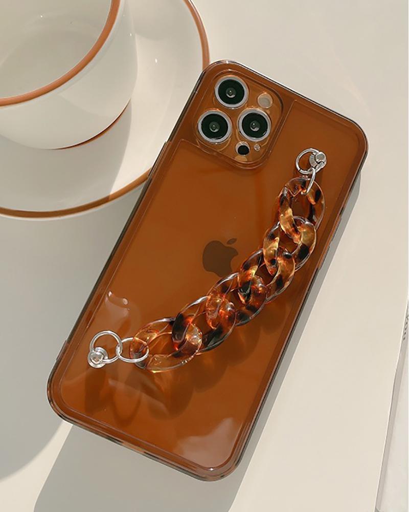 Clear iPhone Case With Tortoiseshell Print Chain