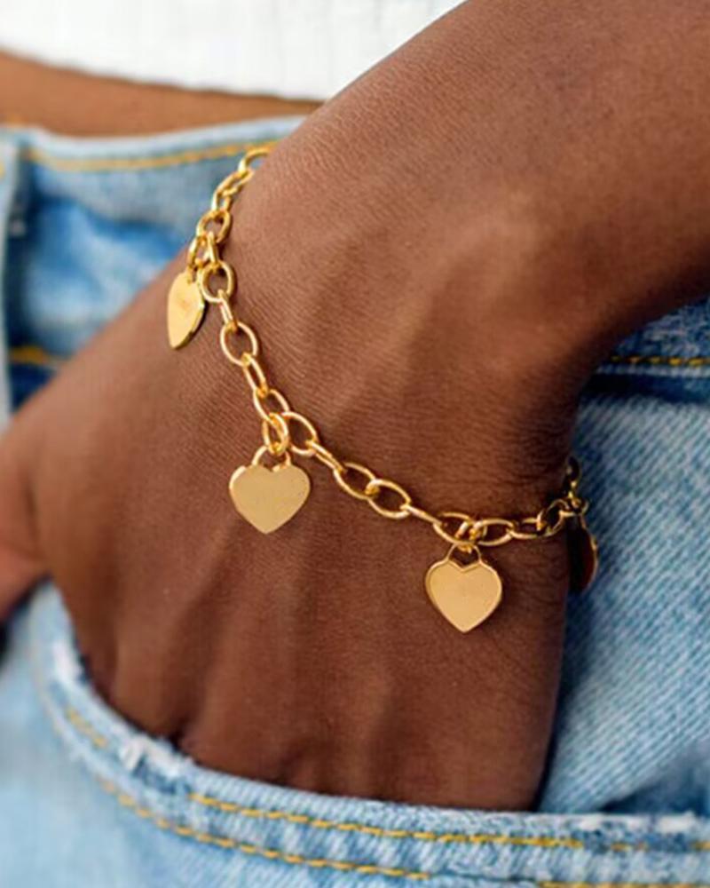  1pc Heart Pendant Hollow Chain Bracelet