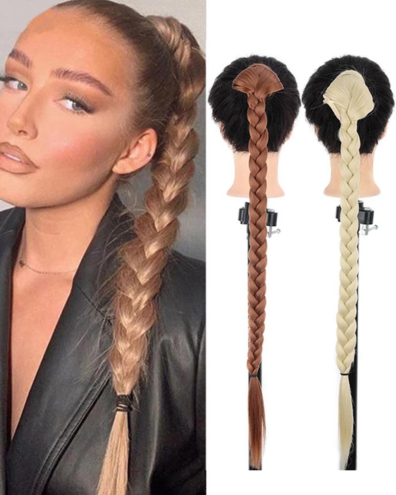 Hair Wigs 1pc Heat Resistant Synthetic Braided Ponytail Extension With Fringe Stickers