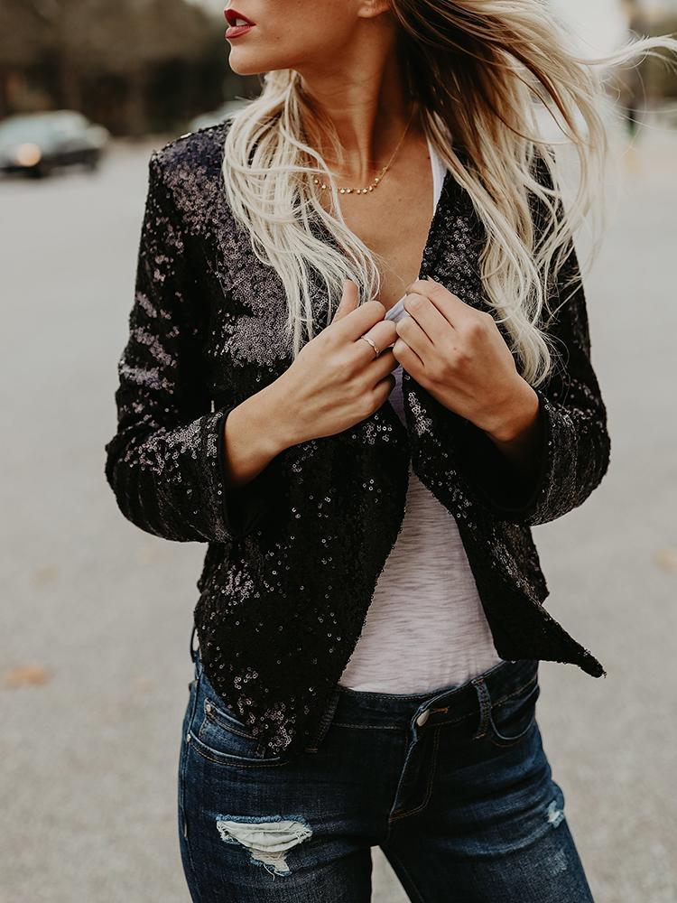 Irregular Open Front Sequined Jacket