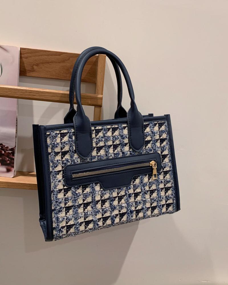 Houndstooth Zipper Design Handbag