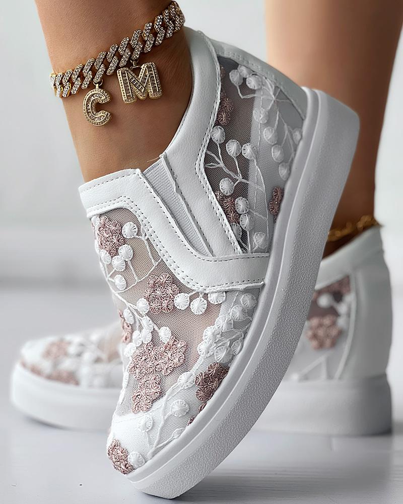 Plants Embroidery Hidden Wedge Sneakers