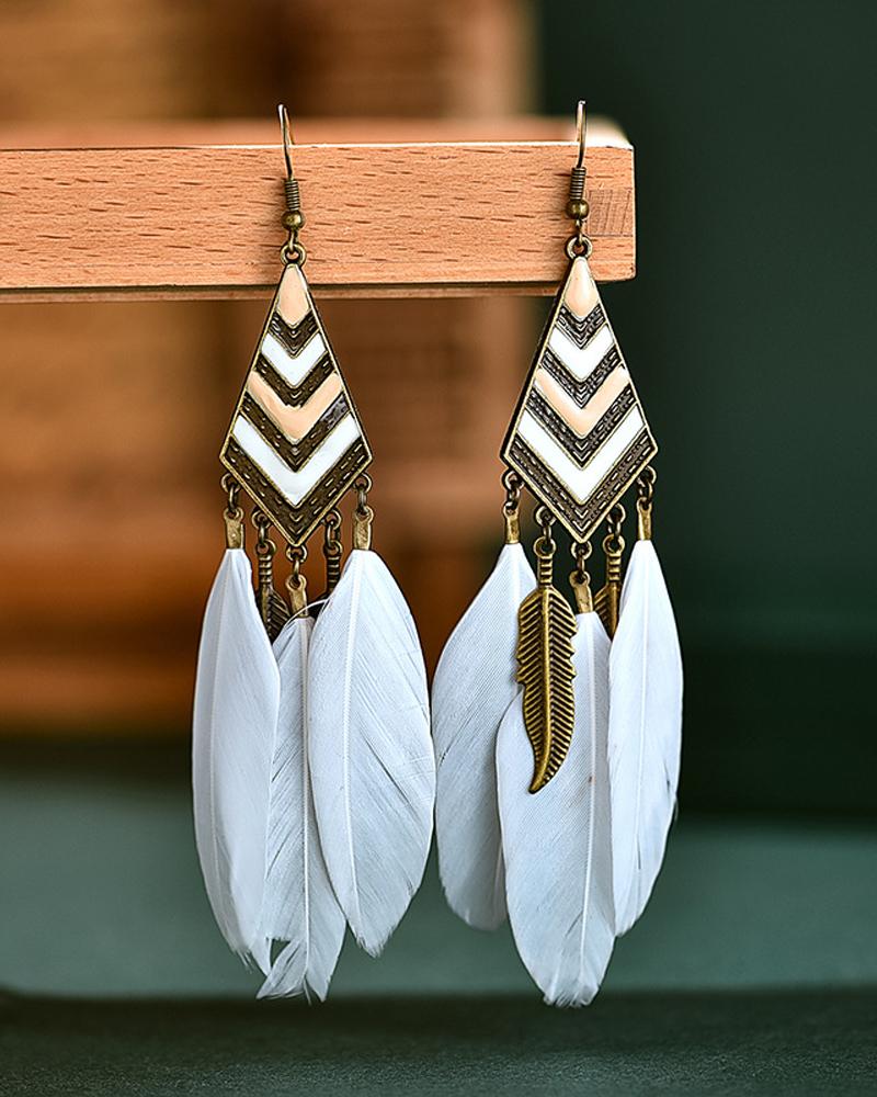 1Pair Feather Decor Dream Catcher Shaped Drop Earrings