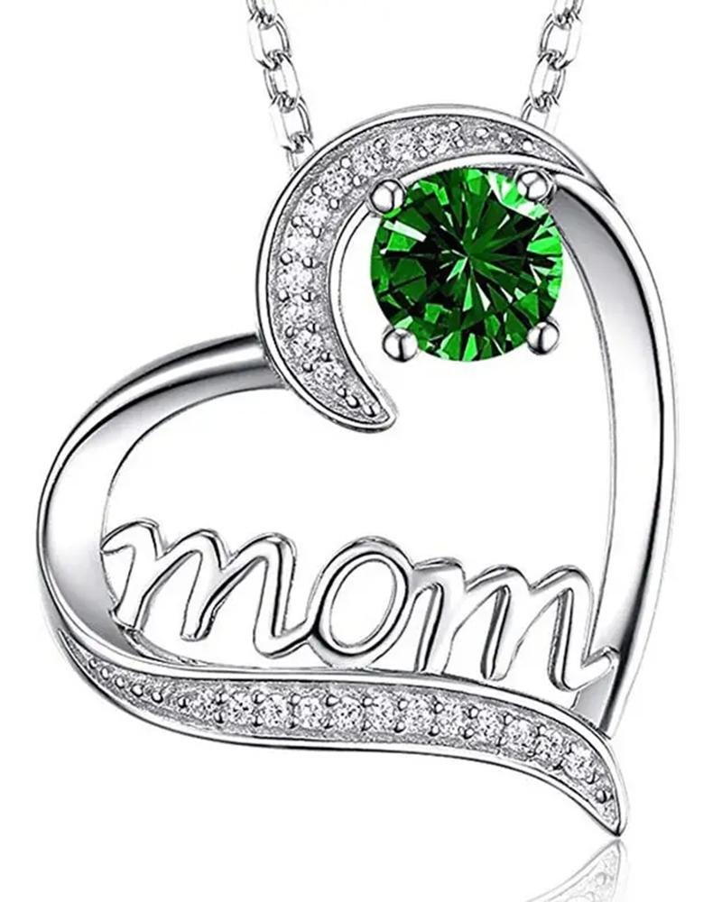 1pc Mother's Day Fashion Charms Gift Hollow Out Heart Gemstone Letter Mom Pendant Necklace