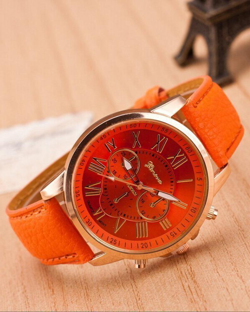 Watches 1pc Leather Band Quartz Watch