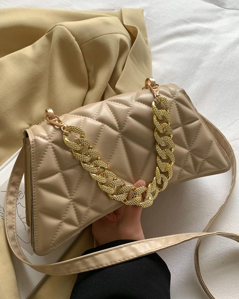 Chain Strap Zipper Design Quilted Crossbody Bag
