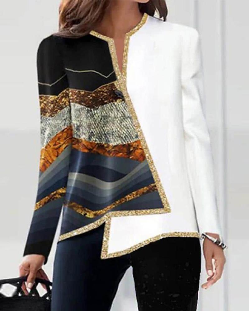 Colorblock Abstract Print Asymmetrical Hem Top