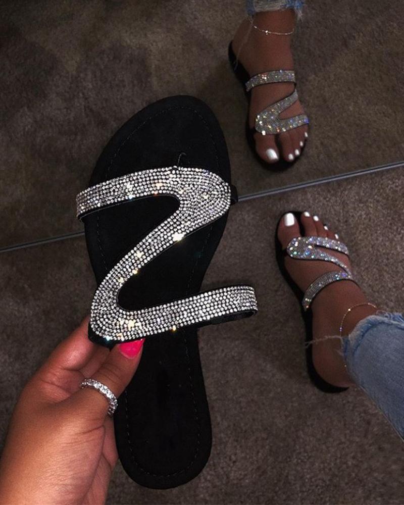 Flats-Sandals Diamond Strap Embellished Sandals