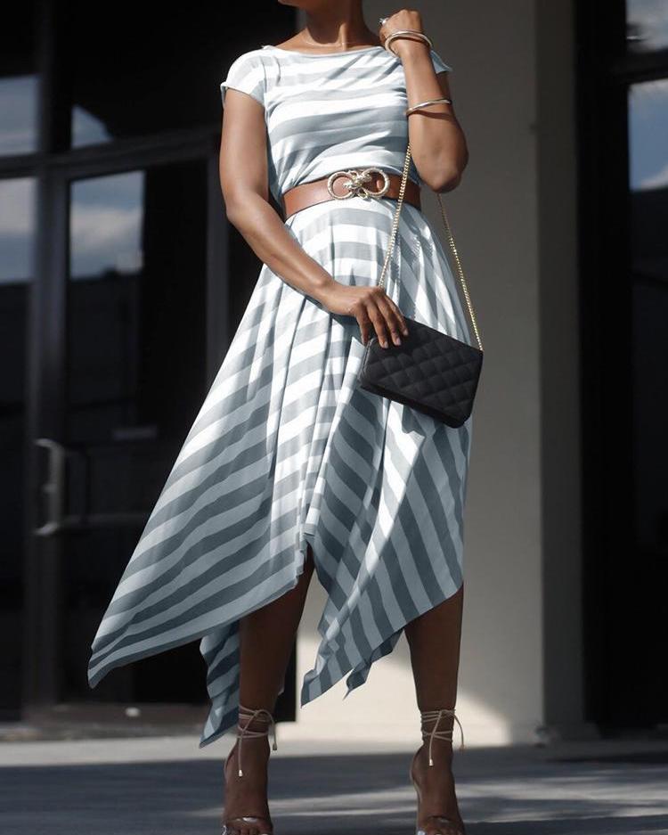 Contrast Striped Irregular Maxi Dress