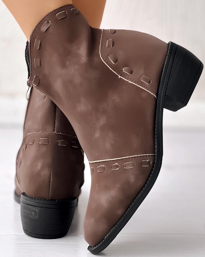 Almond Toe Chunky Heel Ankle Boots