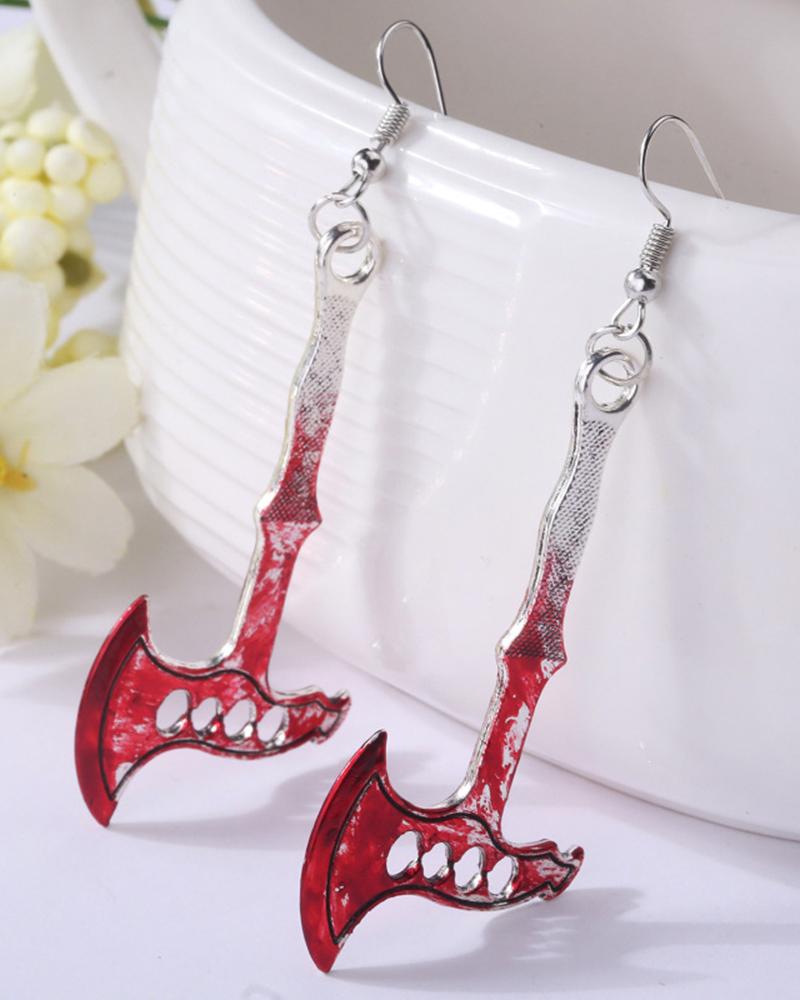 1Pair Halloween Horror Bloody Axe Knife Skull Head Design Dangle Earrings