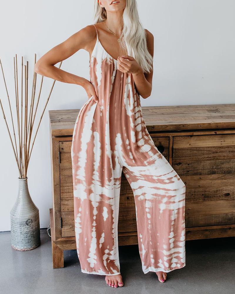 Tie Dye Print V-neck Casual Jumpsuit