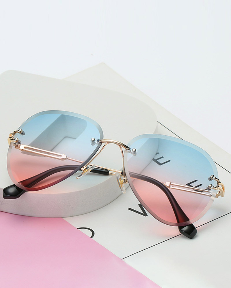 1Pair Ombre Lens Rimless Aviator Sunglasses