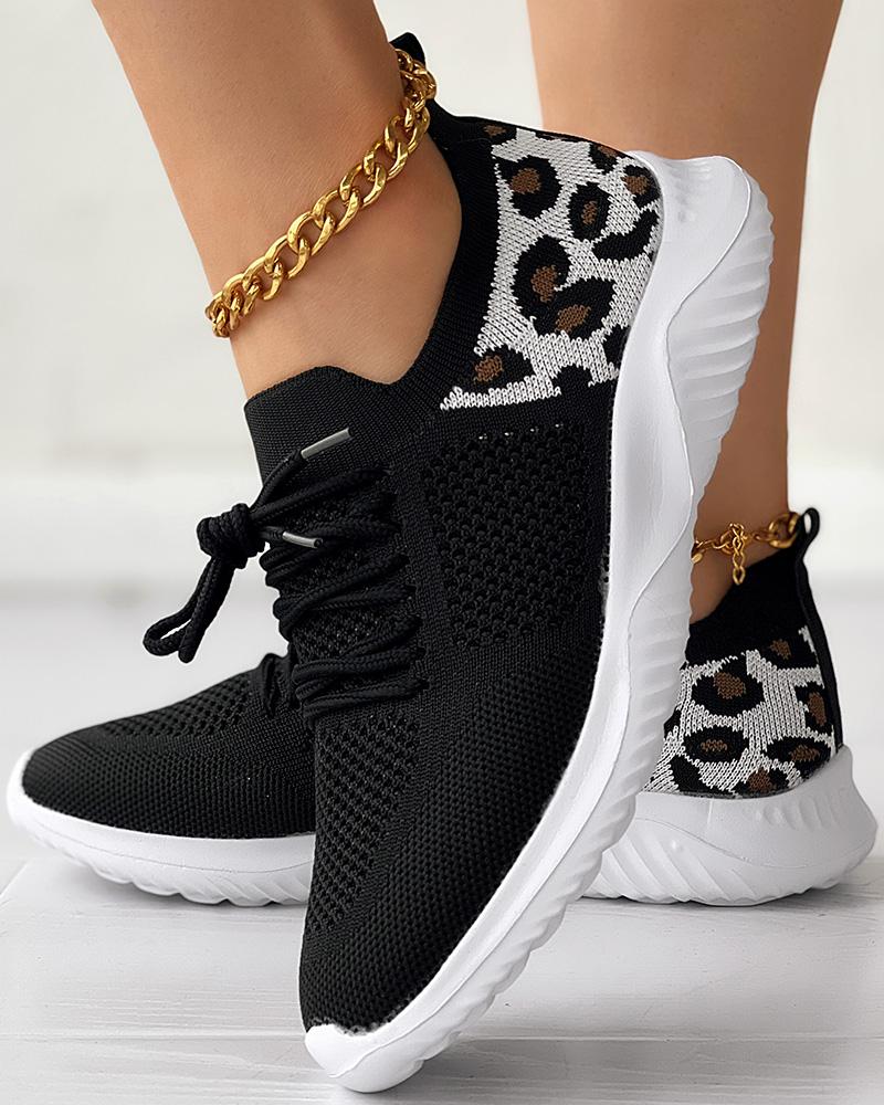 Leopard Lace-up Breathable Casual Sneakers