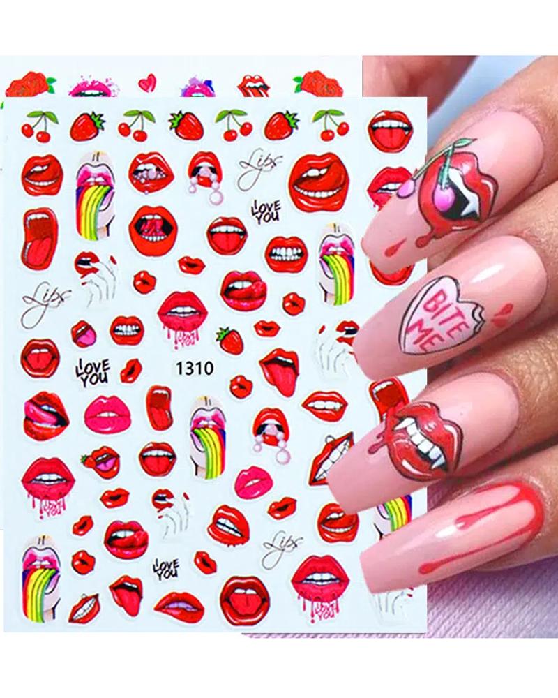 1Sheet Valentine's Day Red Lip Nail Stickers Sexy Lady Nail Decal