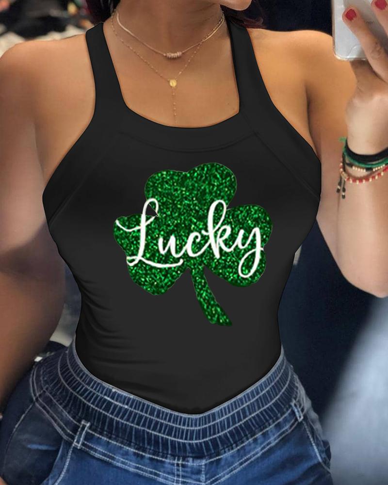 St. Patrick's Day Lucky Shamrock Print Tank Top