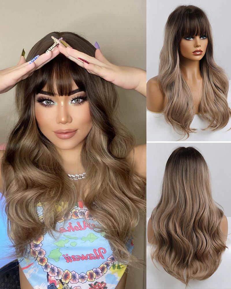 Wavy Ombre Curtain Bang Synthetic Chemical Fiber Wigs