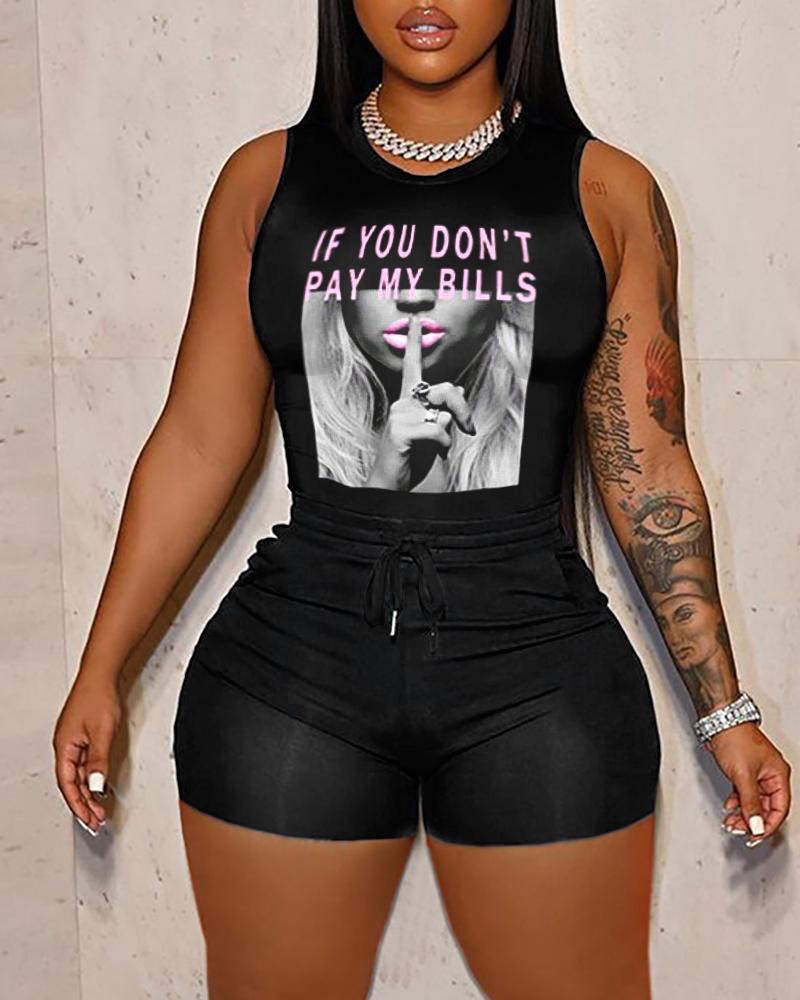 If You Don't Pay My Bills Print Tank Top & Drawstring Shorts Set